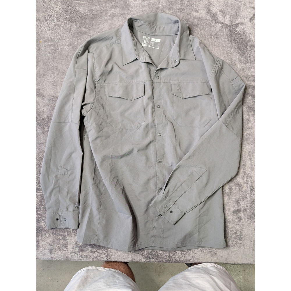 5.11 Tactical Mens Gray Long Sleeve Snap Button Down Utility Shirt Size L